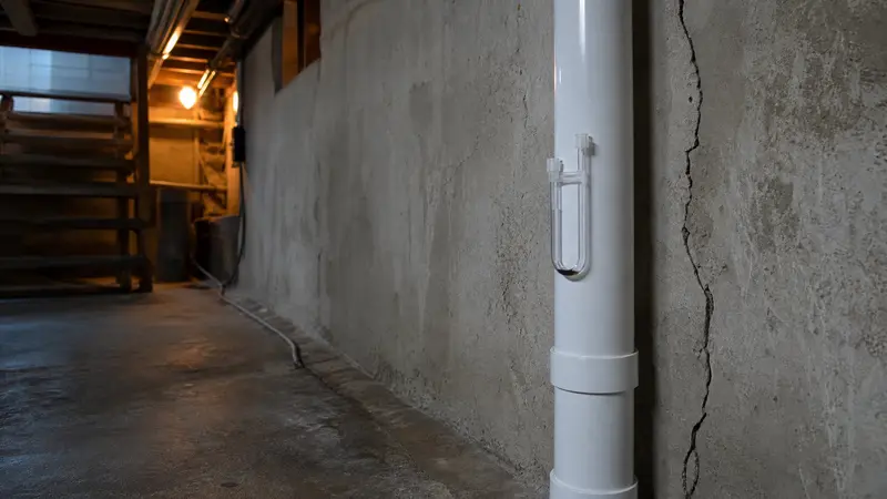 Cracked floor-to-wall joint in an old basement