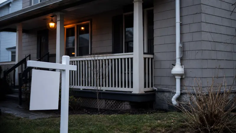 Front porch of a home with a sold sign on the lawn
