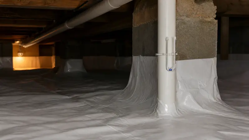 Crawl space liner sealed around a support pier