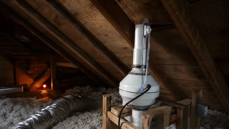 New radon fan installed in an attic
