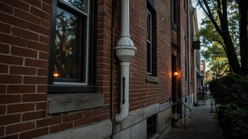 Brick apartment building in York on a clear day
