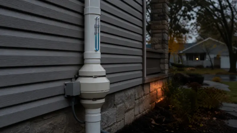 Seller-installed radon system on a home exterior