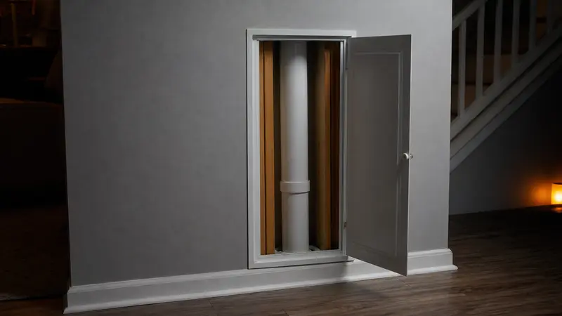Radon pipe running behind a finished wall access panel