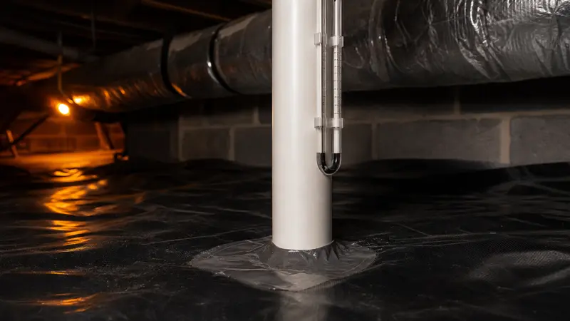 Suction point sealed through a crawl space membrane