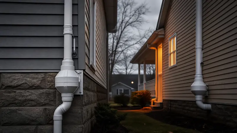 Two different radon system layouts on neighboring homes