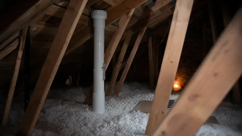 Capped passive radon pipe in an attic of a newer home