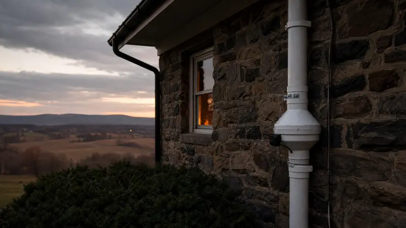 Rolling farmland and hills of York County, Pennsylvania at golden hour